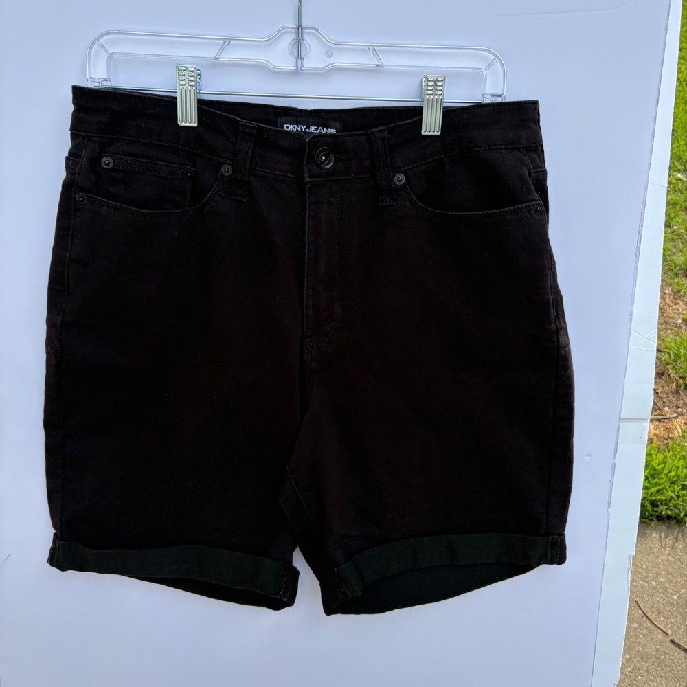 DKNY Jeans Womens Black Bermuda Denim Shorts Cuffed Size 8 DJECD00012